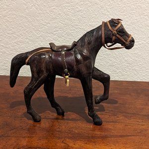 Leather Horse sculpture with English saddle